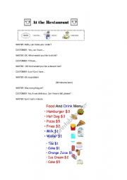 English Worksheet: at the restaurant