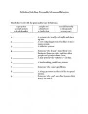 English Worksheet: Personality ideoms
