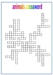 English Worksheet: animals crossword