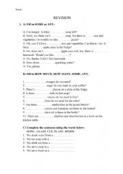 English Worksheet: revision some/any/how much/how many
