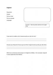 English Worksheet: England factfile worksheet 