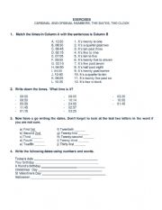 English Worksheet: CARDINAL AND ORDINAL NUMBERS, THE DATES, THE CLOCK