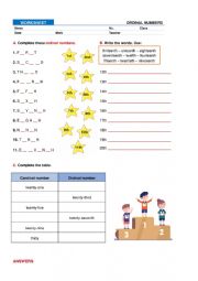 ordinal numbers ws key included