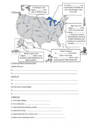 English Worksheet: Geography vocabulary + USA map