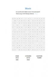 English Worksheet: Music wordsearch