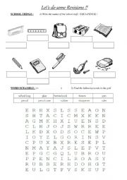 English Worksheet: Revisions on school things & objects