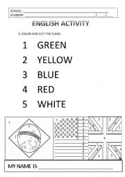 English Worksheet: NUMBERS, COLORS AND FLAGS