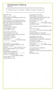 English Worksheet: somewhere I belong