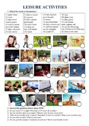 Leisure activities - matching exercise and questions