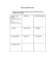English Worksheet: Find someone who (activities)