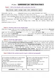 English Worksheet: Language for Mid Term Test 1 9th form