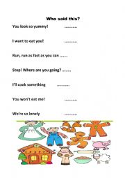 English Worksheet: Gingerbread man quotes