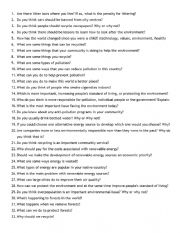 English Worksheet: Environment Questions