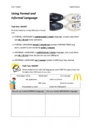 English Worksheet: Formal and Informal Language