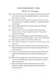 English Worksheet: high school projects and presentations