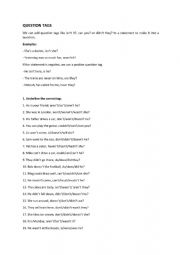 English Worksheet: Question Tags, Subject-Object Questions