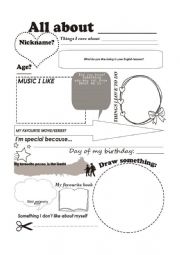 English Worksheet: All about me - First day