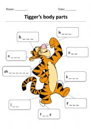 English Worksheet: Tiggers body parts