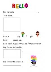 English Worksheet: All about me