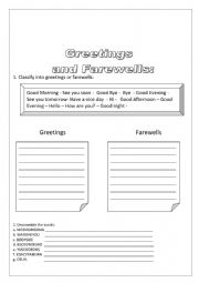 English Worksheet: Greetings & Farewells