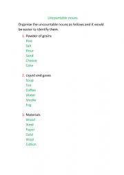 uncountable nouns list