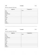 English Worksheet: Comparative Adjective