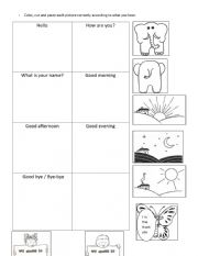 English Worksheet: Greetings, cut and paste