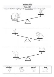 English Worksheet: Comparing: Heavier than and Lighter than