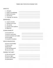 English Worksheet: themes and topics for speaking tests