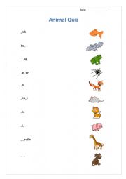 English Worksheet: Animals Quiz