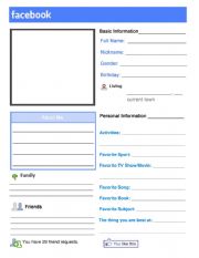 English Worksheet: Facebook Profile