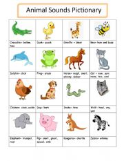 English Worksheet: Animal sounds pictionary 