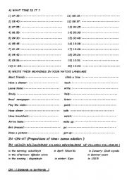 English Worksheet: Time & Prepositions