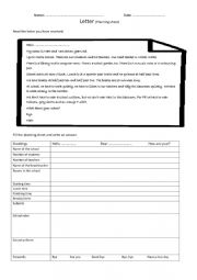 Writing School letter Planning sheet