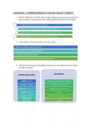 English Worksheet: OBESITY AND HUNGER. LISTENING ACTIVITY