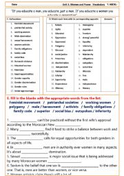 English Worksheet: Women and Power: collocations and antonyms