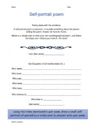English Worksheet: Self-portrait poem