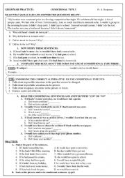 English Worksheet: Conditional type 3
