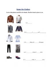 English Worksheet: Name the Clothes