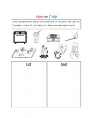English Worksheet: Hot or Cold worksheet - Indoor safety