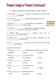 English Worksheet: Present simple or present continuuos tense