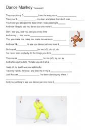 Dance Monkey song and nursery rhyme…: English ESL worksheets pdf & doc