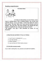 esl-reading comprehension activity / topic: family meal 