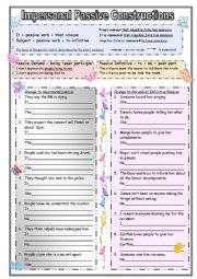 English Worksheet: Passive Voice: Impersonal constructions