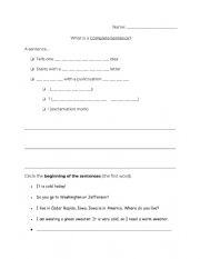 English Worksheet: What Makes a Sentence