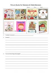 English Worksheet: Picture Books for Manners & Table Manners
