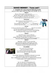 English Worksheet: Dance Monkey - Tones and I (English-Spanish)