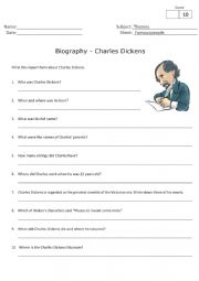 English Worksheet: Charles Dickens Biography