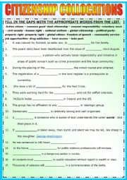 English Worksheet: CITIZENSHIP COLLOCATIONS