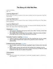 English Worksheet: The Story of Little Red Hen - Lesson Plan